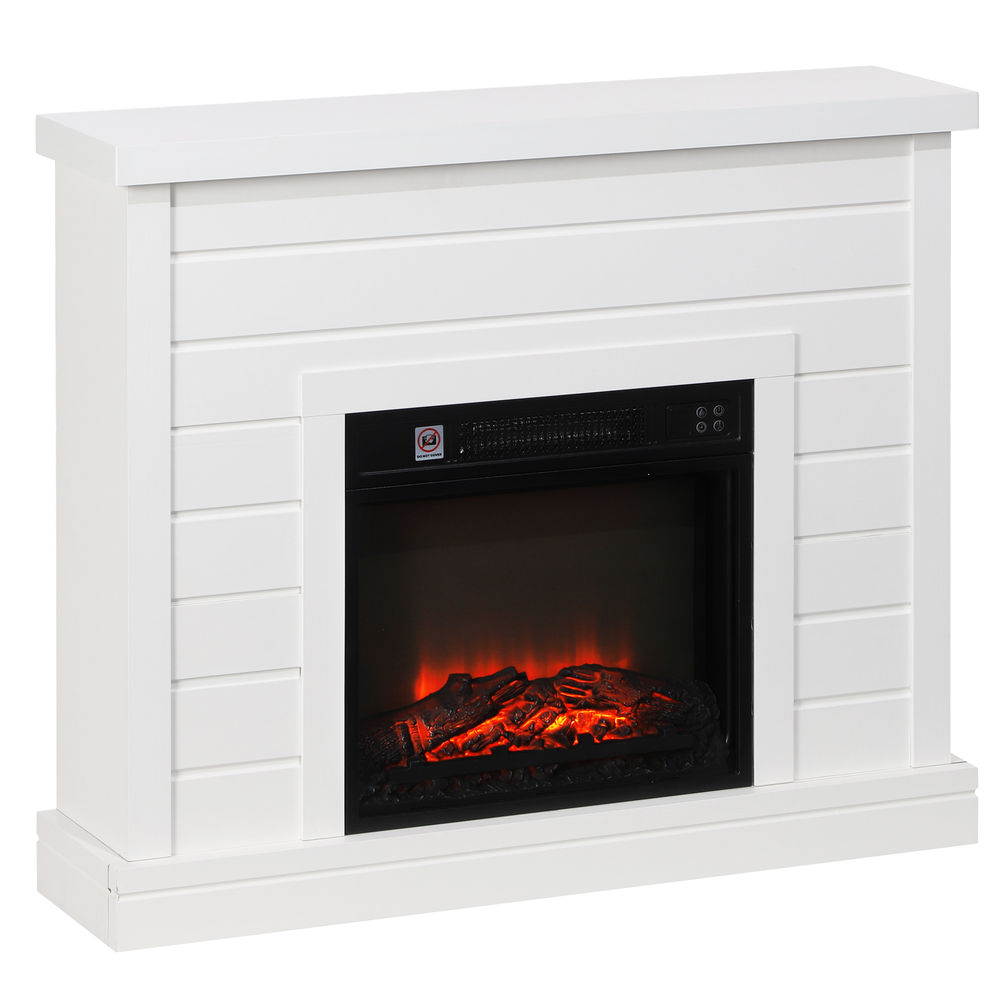 Homcom lareira elétrica 1800w lareira decorativa com efeito de chama realista controlo remoto temporizador semanal proteção contra sobreaquecimento