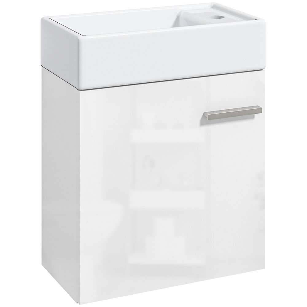 Homcom móvel de casa de banho com lavatório móvel de casa de banho com porta com fechamento suave e armário móvel com lavatório moderno 40x23x50 blanc brilhante