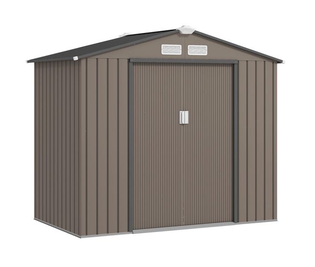 Outsunny abrigo de jardim 213x130x185 cm abrigo de jardim metálico de exterior para armazenamento de ferramentas com 2 portas deslizantes e 4 janelas