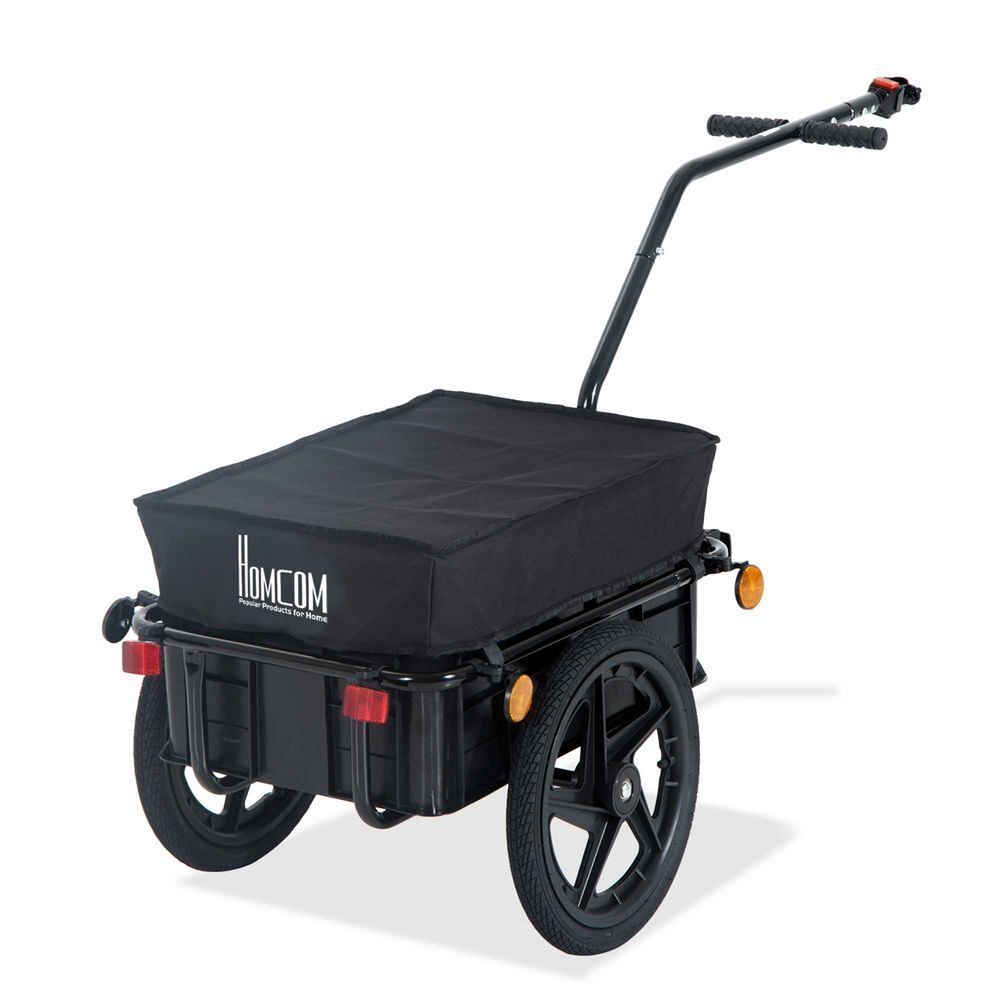Homcom reboque de bicicleta carga 40kg com capa em tecido oxford refletores estrutura em aço e alças para bagagem 144x59x80 cm preto