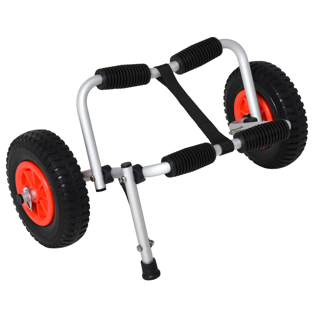 Homcom carrinho de transporte dobrável para caiaque carga 75 kg de alumínio ajuste universal com rodas para barco canoa 57,5x33x24 cm prata