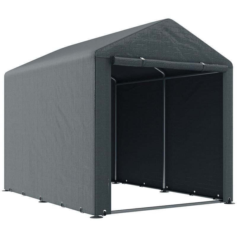 Outsunny abrigo para ferramentas bicicletas e motos 1,6x2,2x1,7 cm garagem portátil com 2 habitações porta com fecho de correr impermeável anti-uv