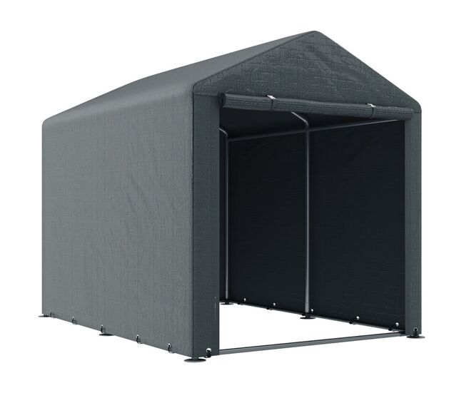 Outsunny abrigo para ferramentas bicicletas e motos 1,6x2,2x1,7 cm garagem portátil com 2 habitações porta com fecho de correr impermeável anti-uv