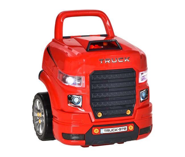 Homcom motor de caminhão para crianças acima de 3 anos conjunto de motor de brinquedo com 61 peças volante buzina faróis caixa de armazenamento e