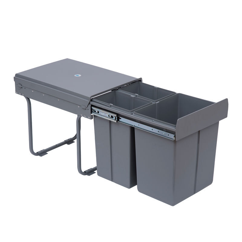 Homcom cubos de lixo para cozinha com 3 recipientes de reciclagem removíveis 1x20l e 2x10l metal e plástico 48x34,2x41,8cm cinza