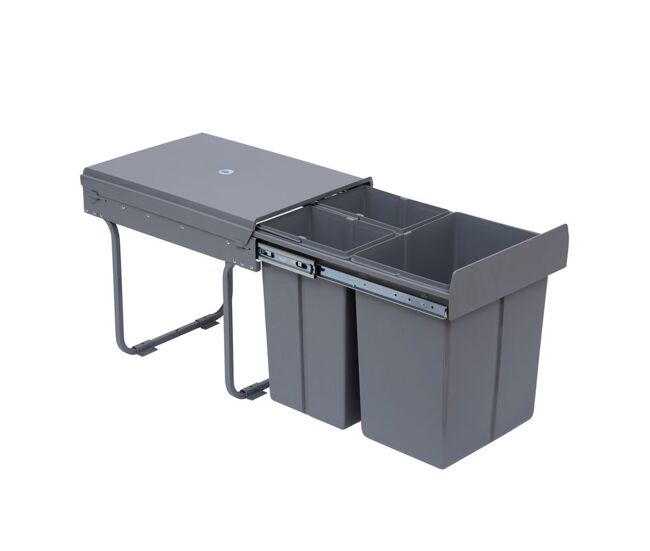 Homcom cubos de lixo para cozinha com 3 recipientes de reciclagem removíveis 1x20l e 2x10l metal e plástico 48x34,2x41,8cm cinza