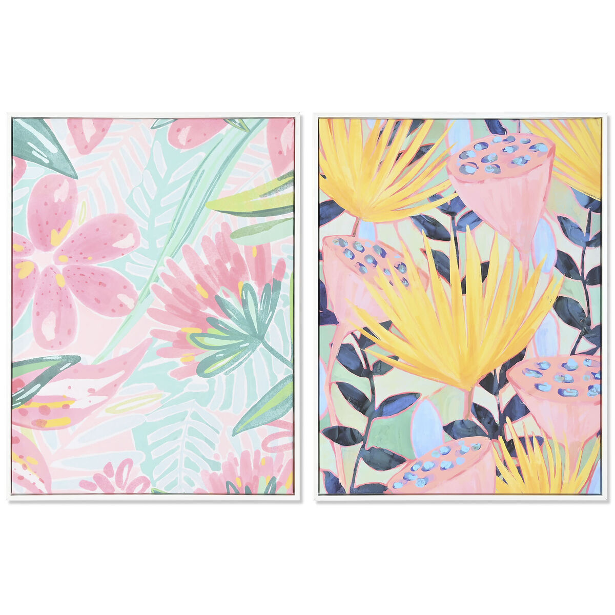 Pintura dkd home decor 60 x 4 x 80 cm moderno folha de planta (2 unidades)