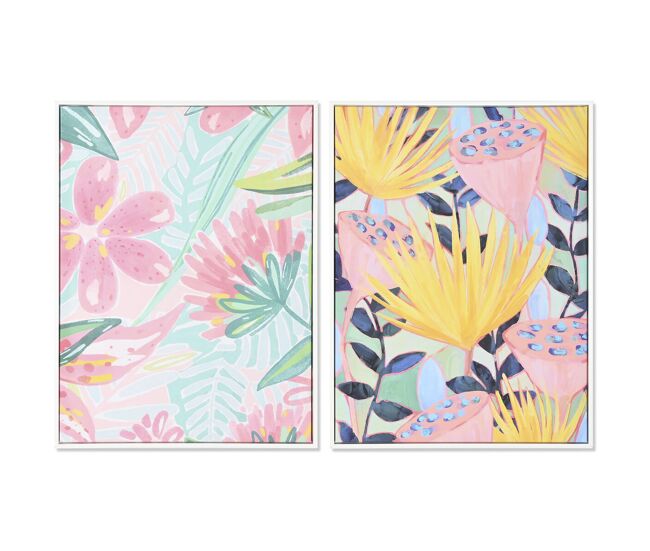 Pintura dkd home decor 60 x 4 x 80 cm moderno folha de planta (2 unidades)