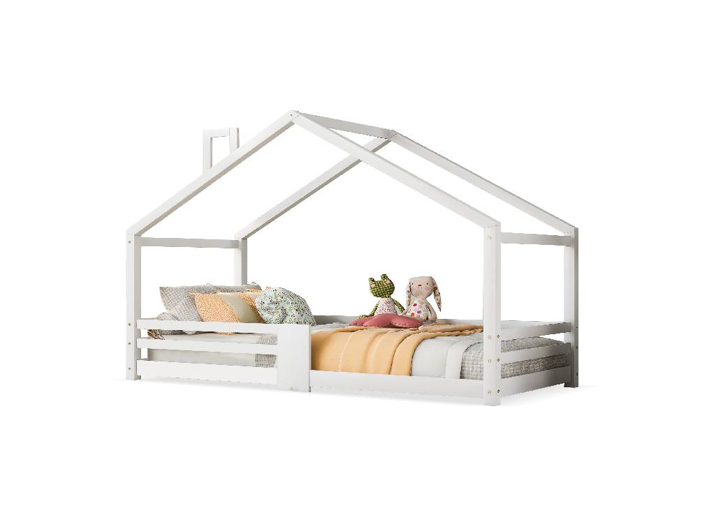 Cama de criança,cama-casa de madeira de pinho 90x200cm,branco