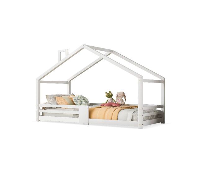 Cama de criança,cama-casa de madeira de pinho 90x200cm,branco
