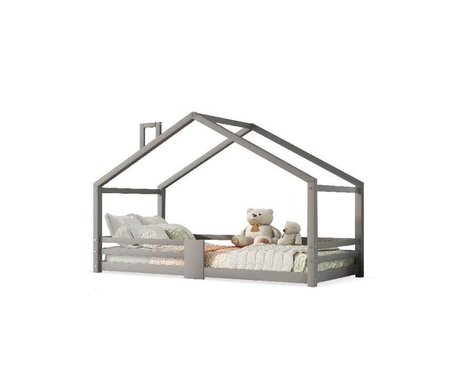 Cama de criança,cama-casa de madeira de pinho 90x200cm,cinzento