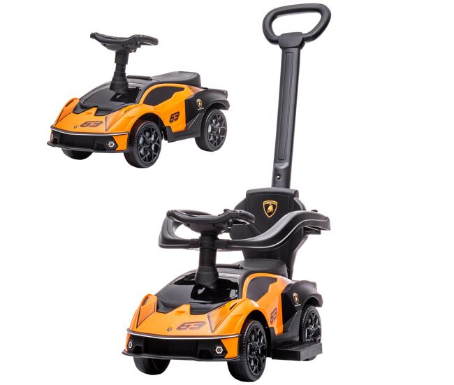 Aiyaplay carro andador 2 em 1 para enfants 12-36 meses lamborghini essenza scv2 carro andador com buzina guiador e grade de segurança removível 86,5x40x89,5cm orange