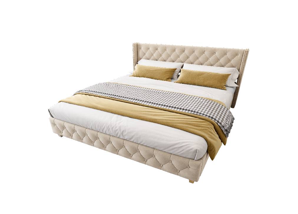 Cama de casal de veludo 180x200cm,bege claro
