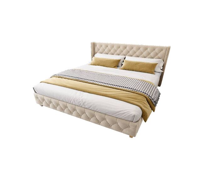 Cama de casal de veludo 180x200cm,bege claro