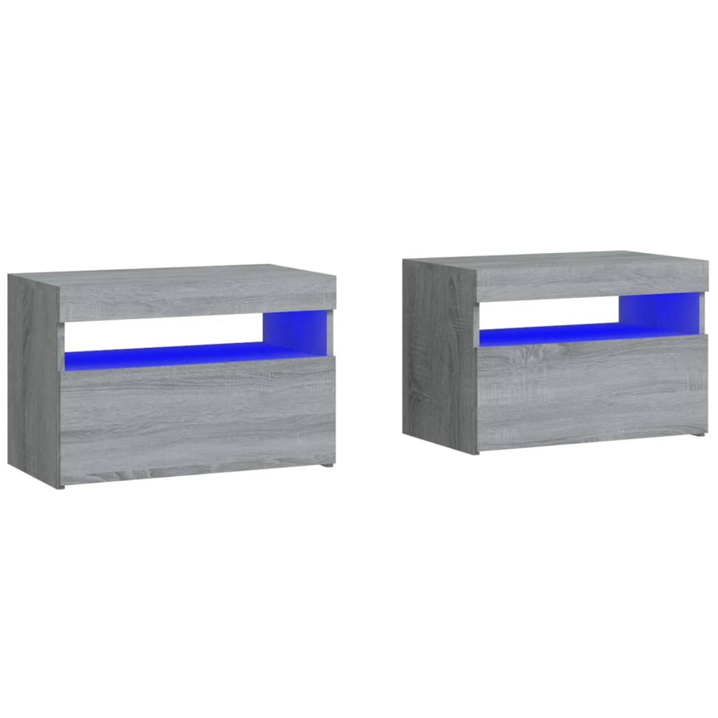 Vidaxl mesas cabeceira c/ leds 2 pcs 60x35x40 cm cinzento sonoma