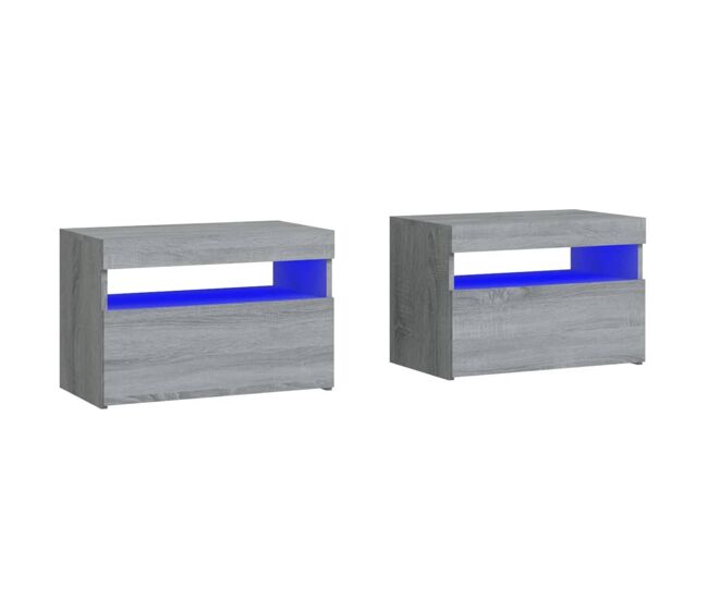 Vidaxl mesas cabeceira c/ leds 2 pcs 60x35x40 cm cinzento sonoma