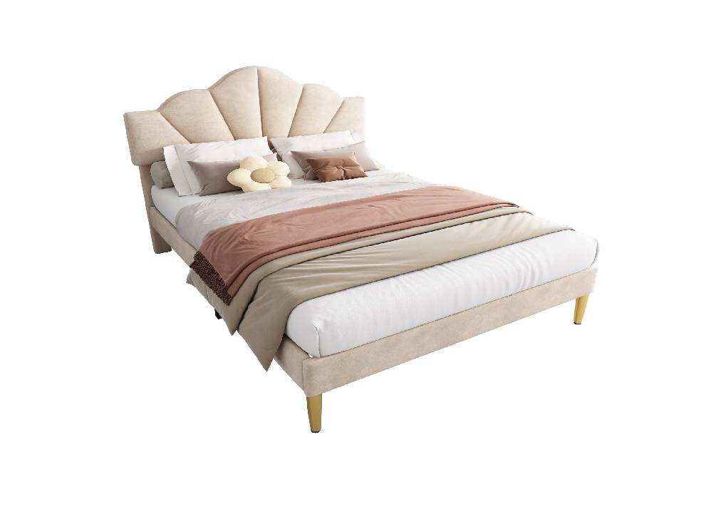 Cama de casal de veludo 140x200cm,bege