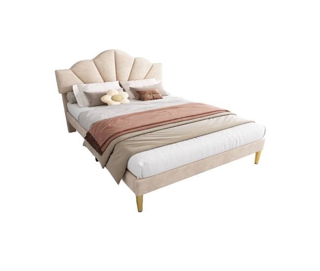 Cama de casal de veludo 140x190cm,bege