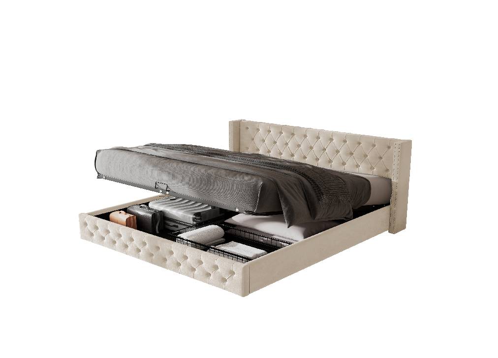 Cama de casal de veludo com almacenaje 190x209