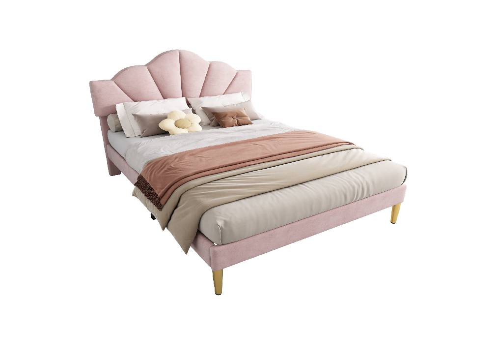 Cama de casal de veludo 140x190cm,rosa