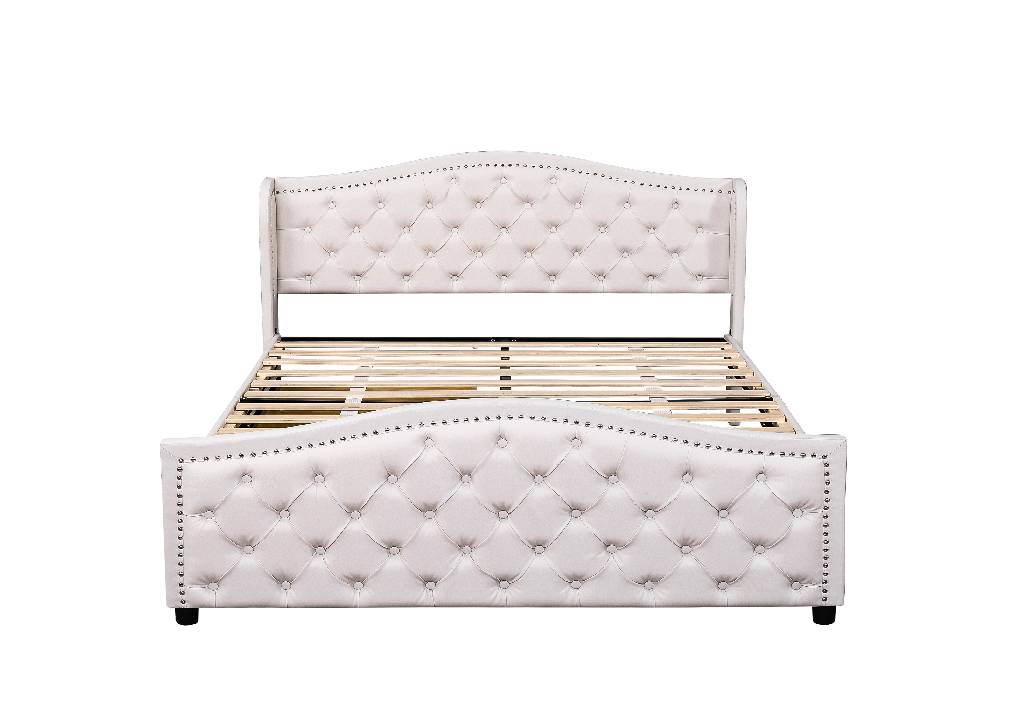 Cama de casal de pu 160x200cm com 2 gavetas,bege
