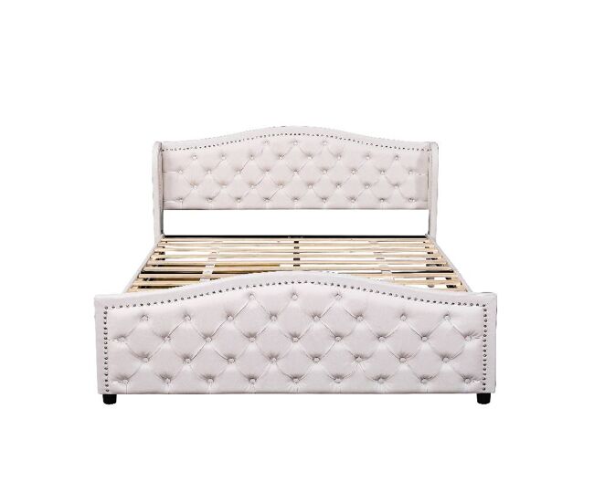 Cama de casal de pu 160x200cm com 2 gavetas,bege