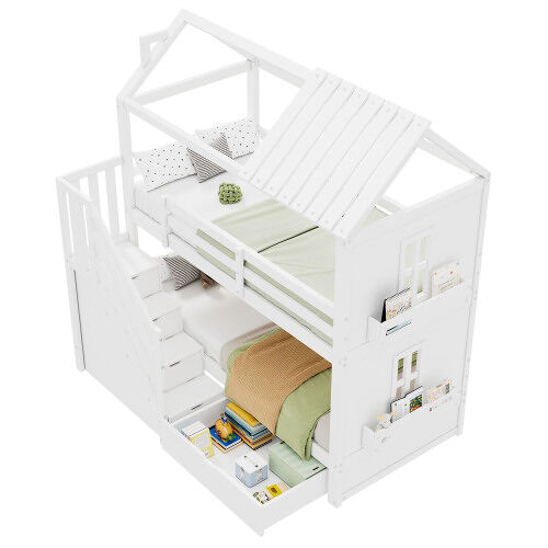 Beliche,cama-casa de madeira de pinho 90x200cm com 1 gaveta,branco