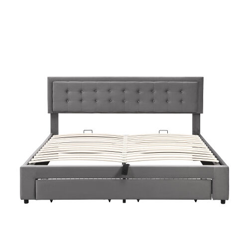 Cama de casal de veludo 160x200cm com armazenamento e 1 gaveta,cinzento