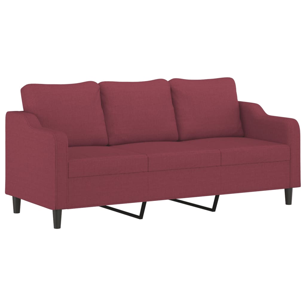 Vidaxl sofá de 3 lugares tecido 180 cm vermelho tinto