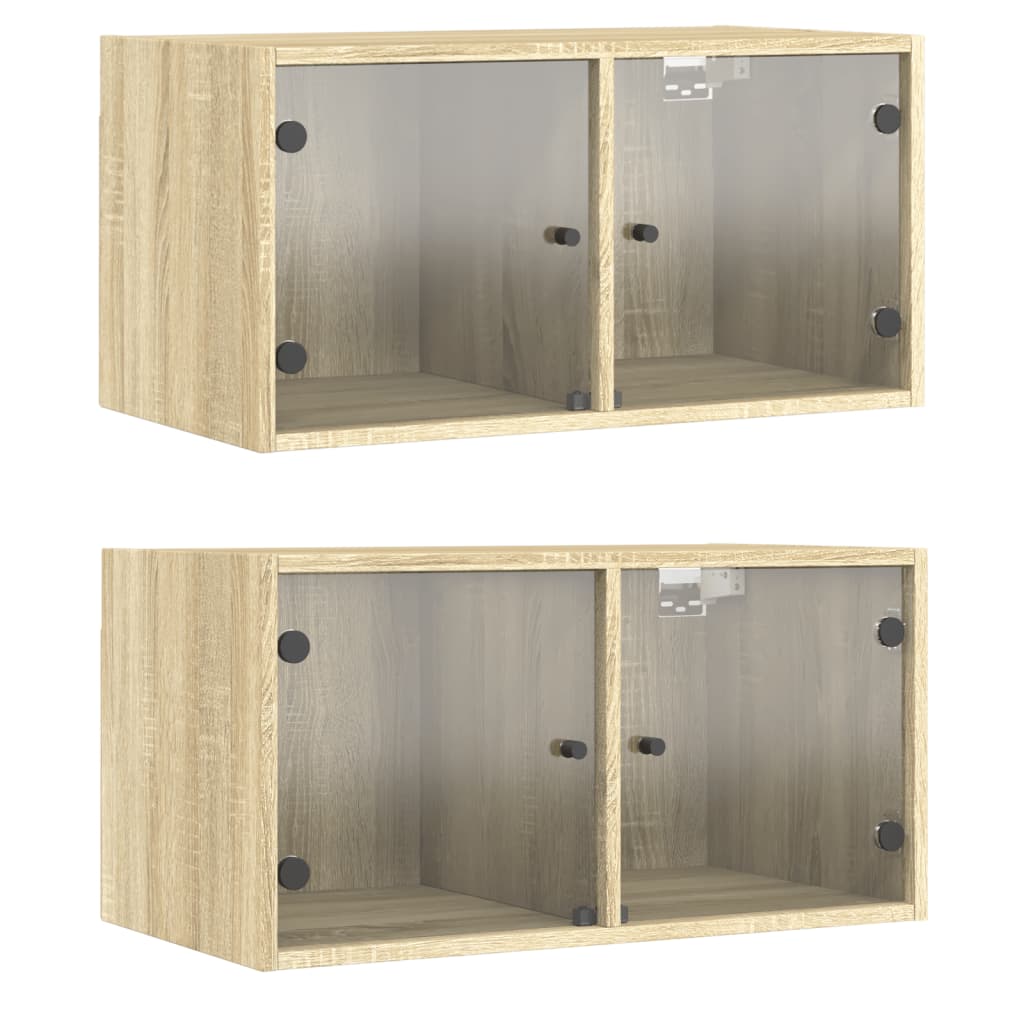 Vidaxl armários parede c/ portas de vidro 2 pcs 68,5x37x35 cm carvalho
