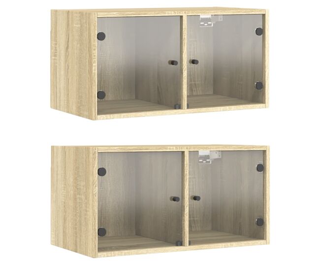 Vidaxl armários parede c/ portas de vidro 2 pcs 68,5x37x35 cm carvalho