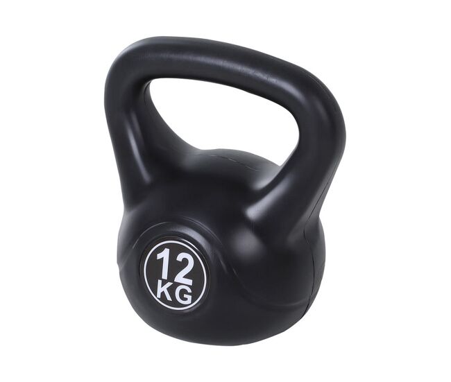 Homcom peso russo de 12 kg kettlebell preenchido de areia com punho largo e antiderrapante para trenos em casa e ginásio 27x21x31 cm preto