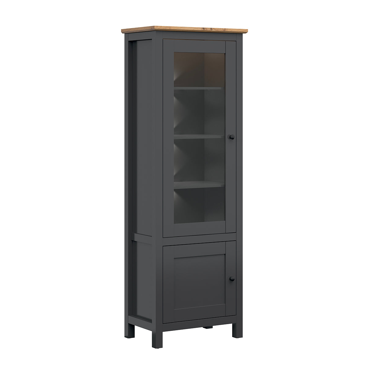 Vitrina de 2 portas com led duck gris antracite e madeira