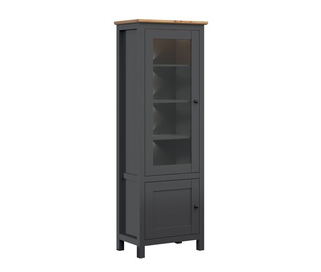 Vitrina de 2 portas com led duck gris antracite e madeira