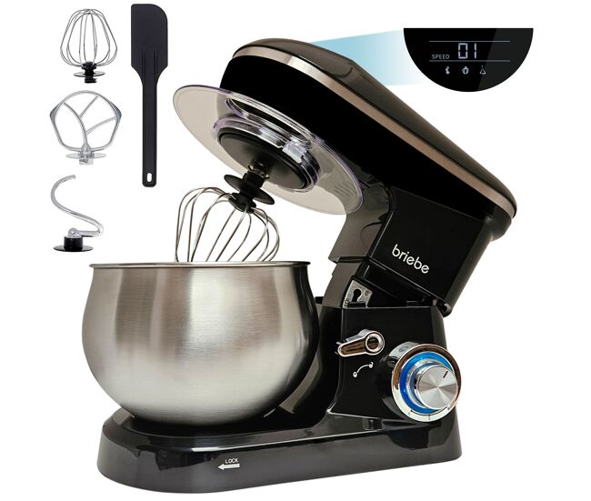 Briebe km1164 batteur planetaire avec cuve professionnelle, robot de cuisine, 5l, 6 vitesses, écran tactile led, 1800, noir