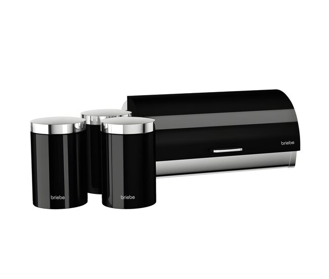 Briebe bb1161 conjunto de caixa de pão + 3 boiões de cozinha acier inox, contentor com tampa deslizante, , noir/inox