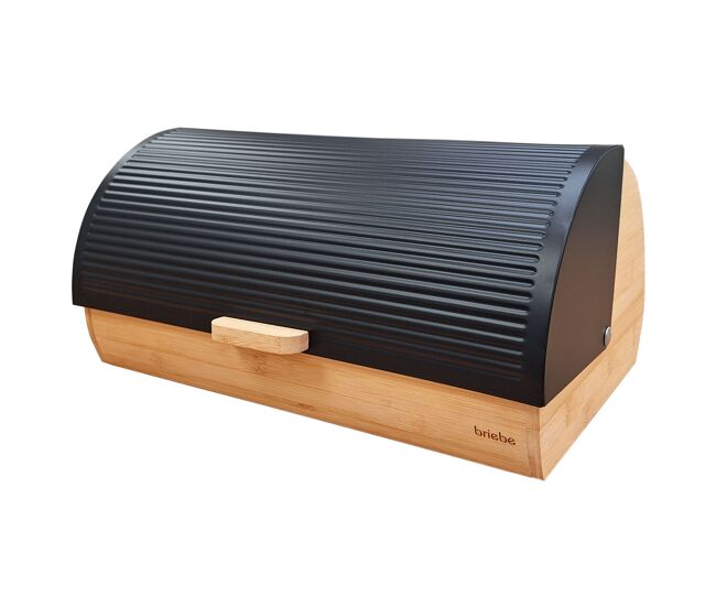 Briebe bb1162 caixa de pão para guardar pão, madeira de bambu, tampa deslizante, bread box para armazenamento, , noir