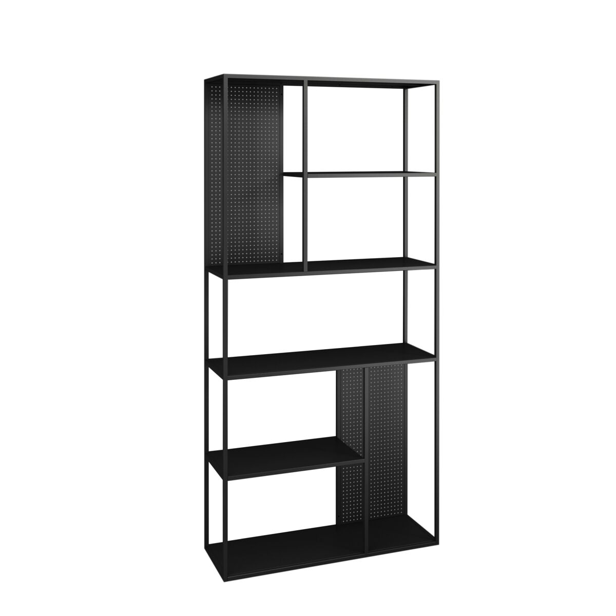 Estante de chão vehmaa com 7 compartimentos abertos + painel de aço perfurado 188 x 90 x 35 cm - preto [en.casa]