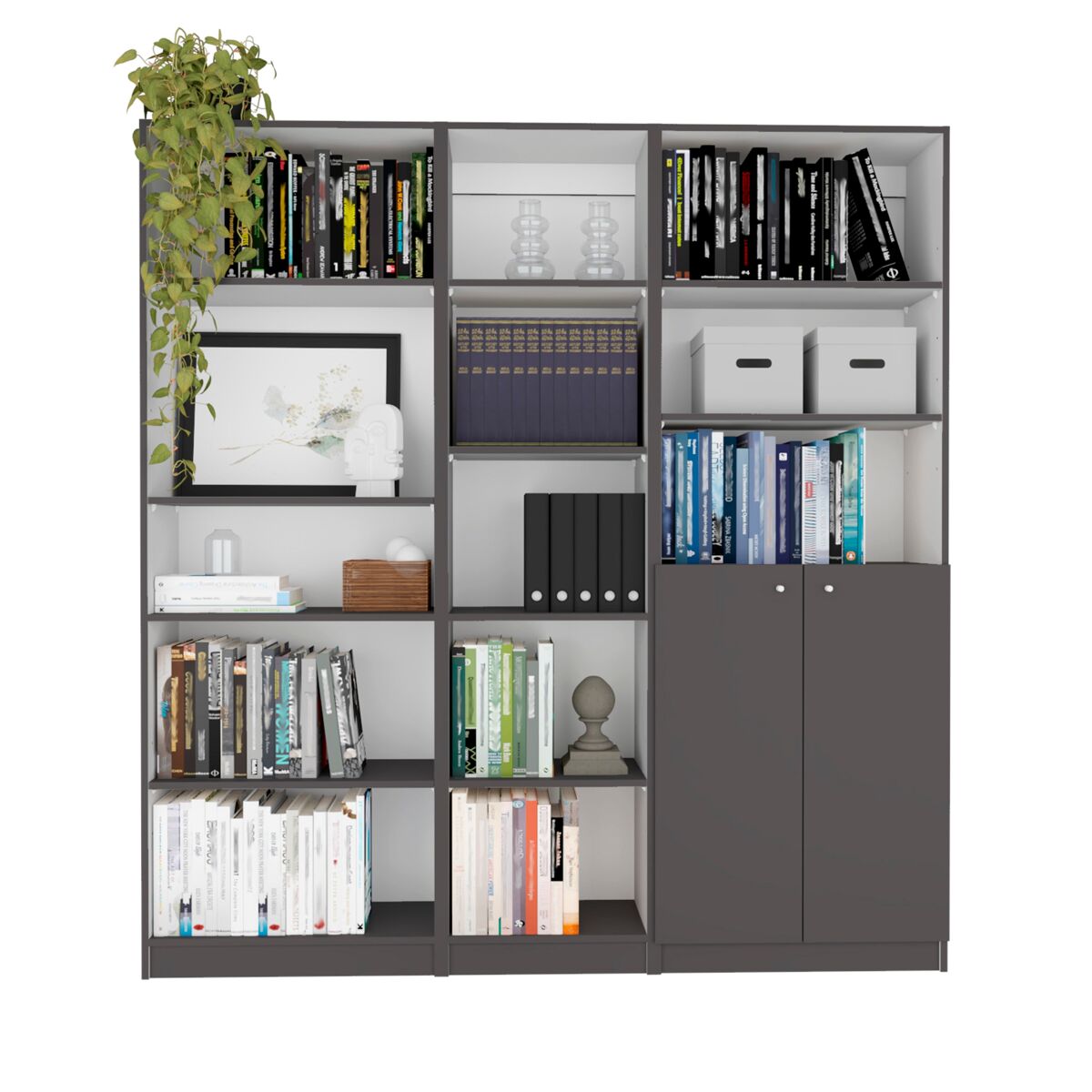 Conjunto de estantes de melamina para escritório em casa de 3 peças com prateleiras
