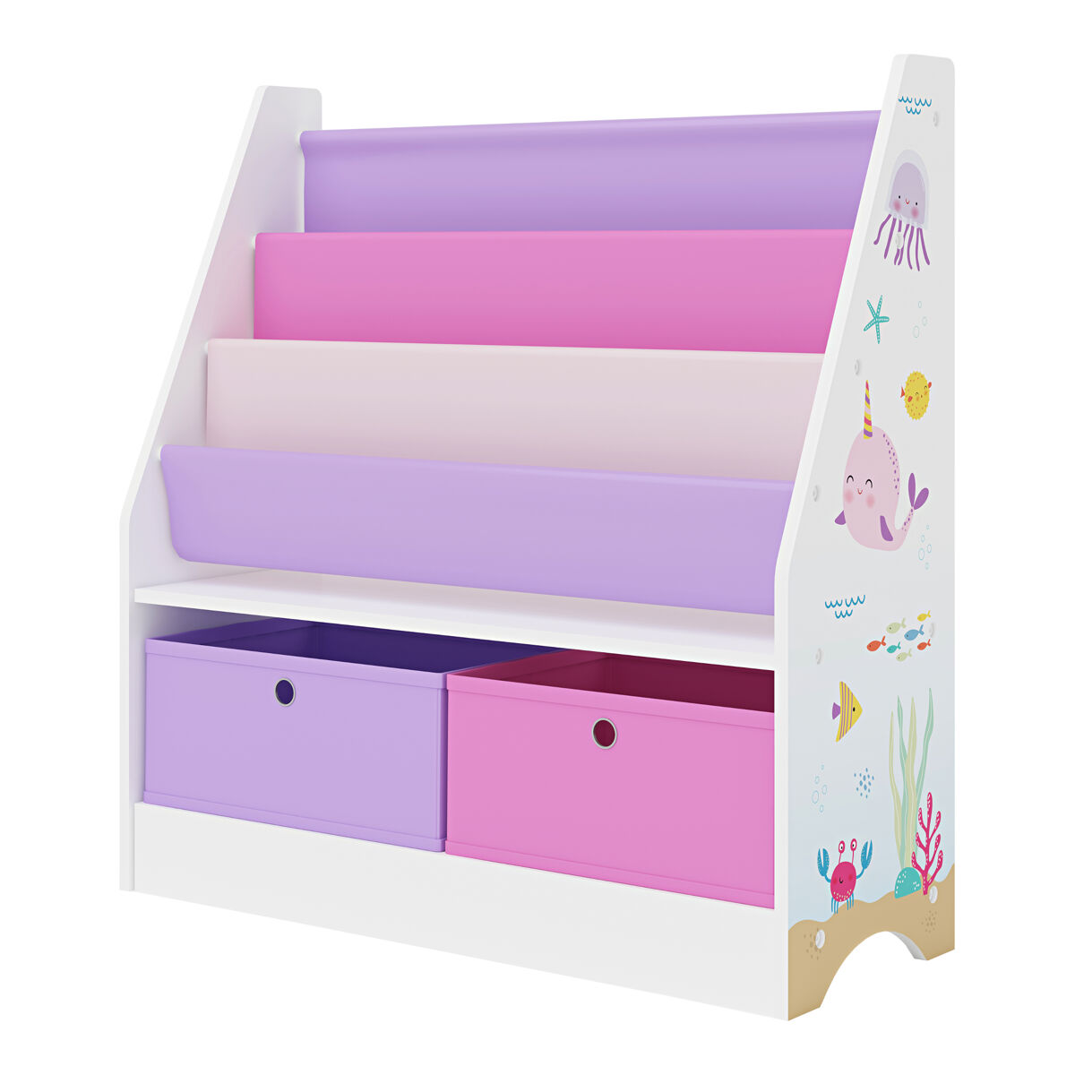 Étagère infantil neda com decoração marinha 74x71x23cm blanc/roxo/rosa [en.casa]
