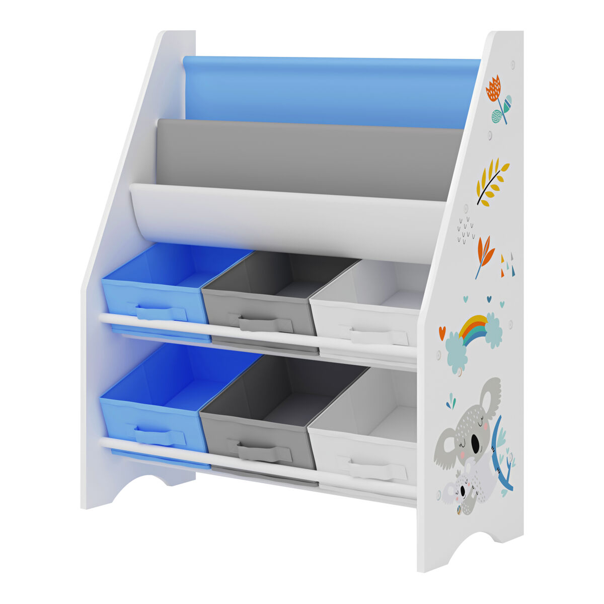 Estante para crianças ponteceso koala motivo aglomerado/tela 74 x 62 x 27 cm - branco e azul [en.casa]