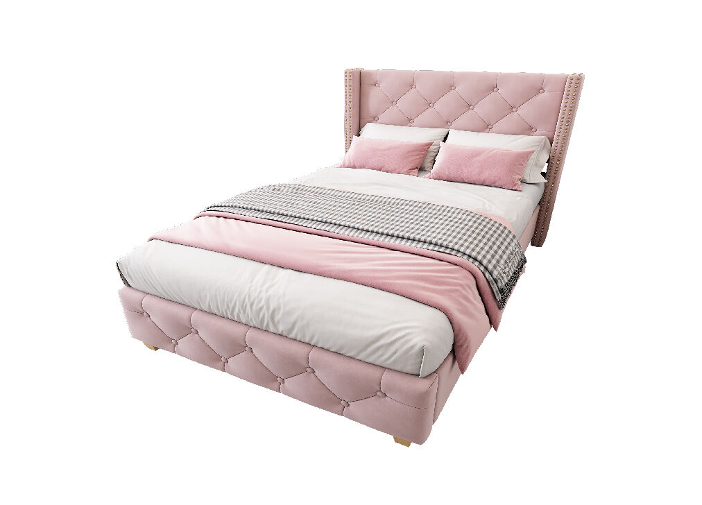 Cama de solteiro de veludo 90x200cm,rosa