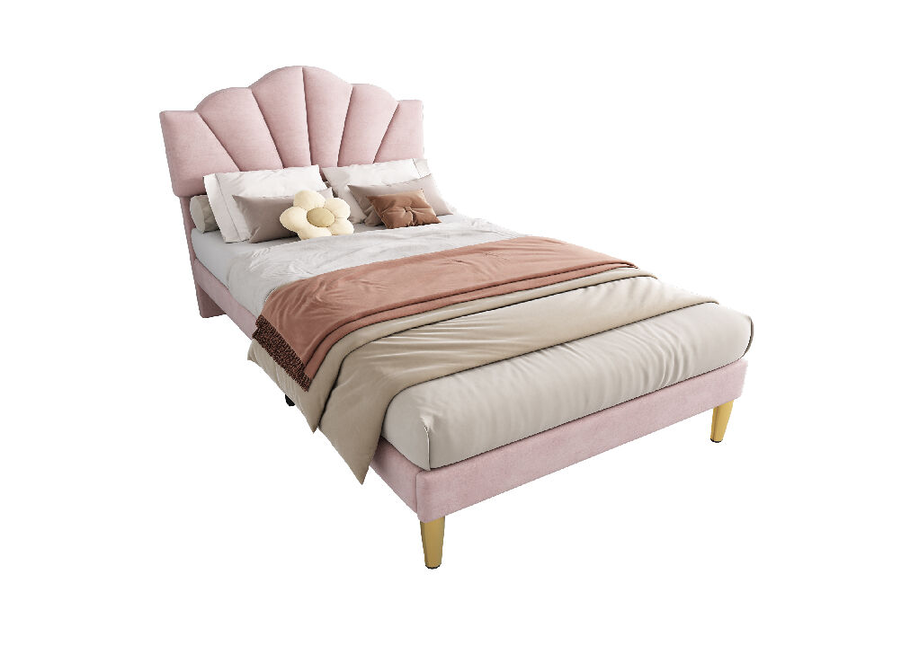 Cama de solteiro de veludo 90x200cm,rosa