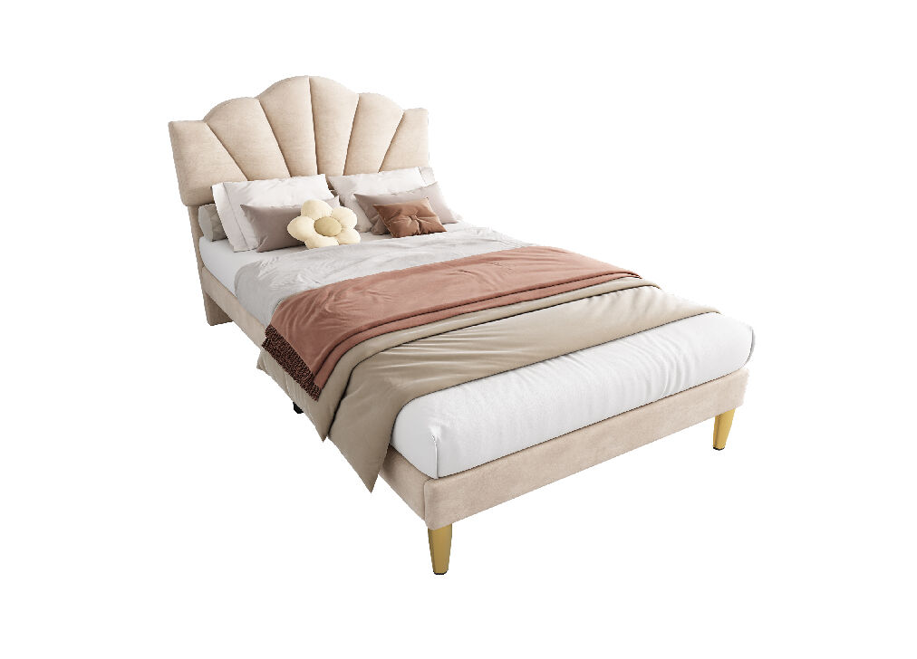 Cama de solteiro de veludo 90x200cm,bege