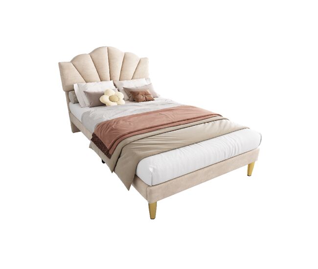 Cama de solteiro de veludo 90x200cm,bege