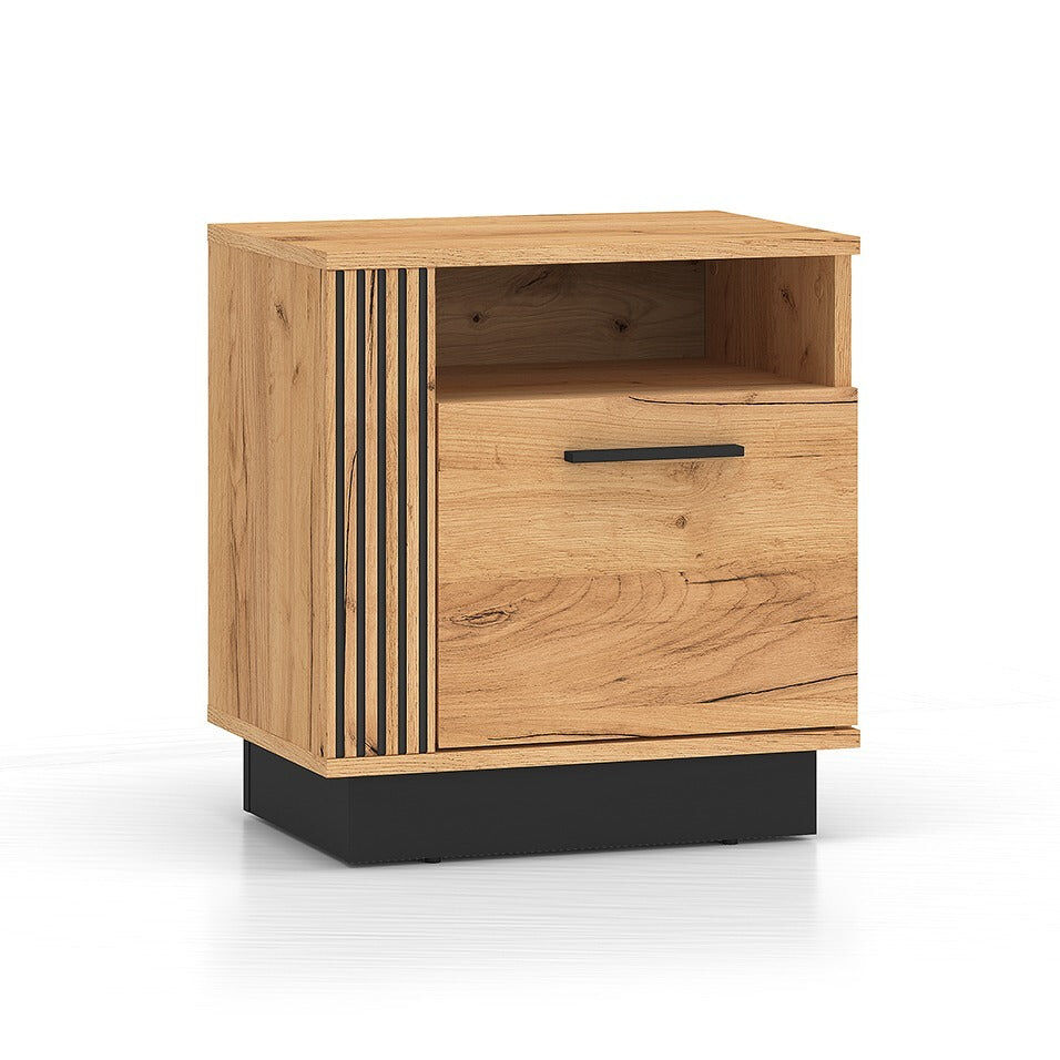 Mesa de cabeceira de 1 porta solal em madeira e preto