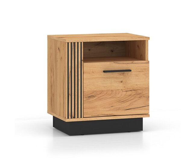 Mesa de cabeceira de 1 porta solal em madeira e preto