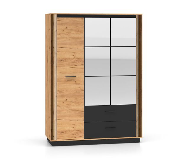 Roupeiro solal em madeira e noir com 3 portas e 2 gavetas