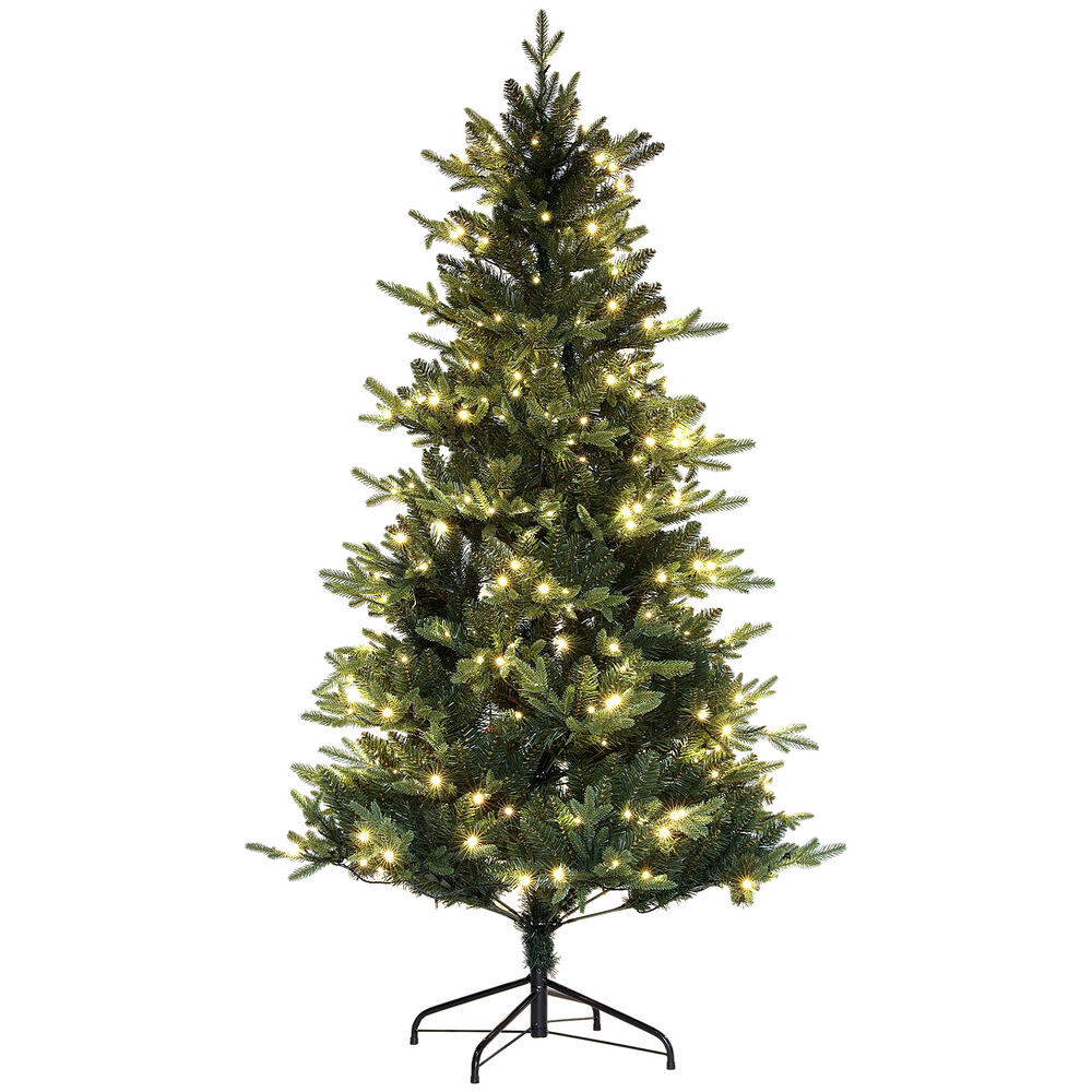 Homcom árvore de natal 180 cm árvore de natal artificial com 350 luzes led 726 ramos e suporte de aço decoração de natal para sala de estar interior