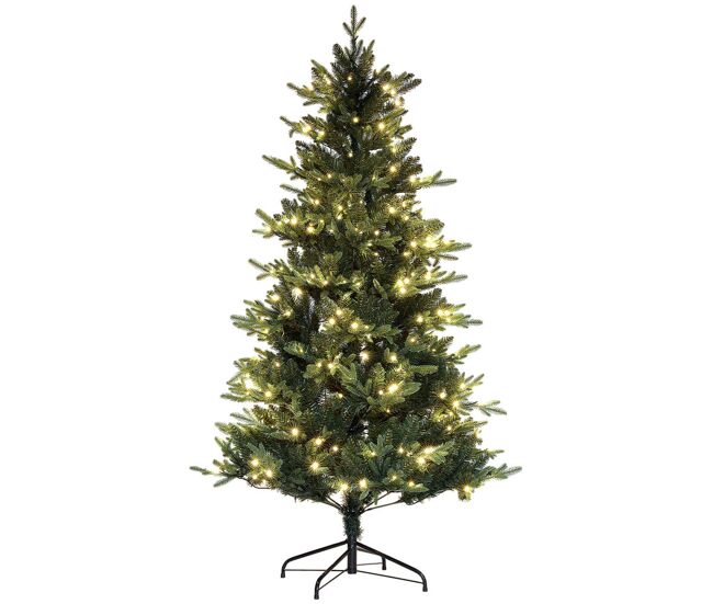 Homcom árvore de natal 180 cm árvore de natal artificial com 350 luzes led 726 ramos e suporte de aço decoração de natal para sala de estar interior